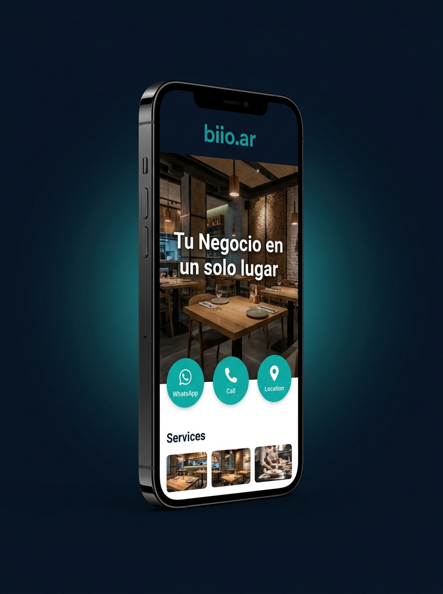 Micrositio Biio mostrando un negocio profesional en un celular